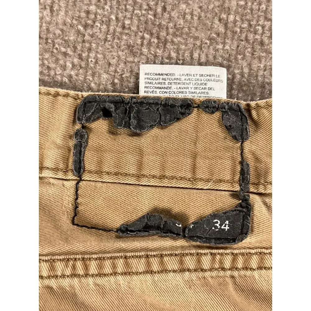 Levis Jeans Mens 34x32 Tan Khaki Straight Leg Distressed Cotton Denim